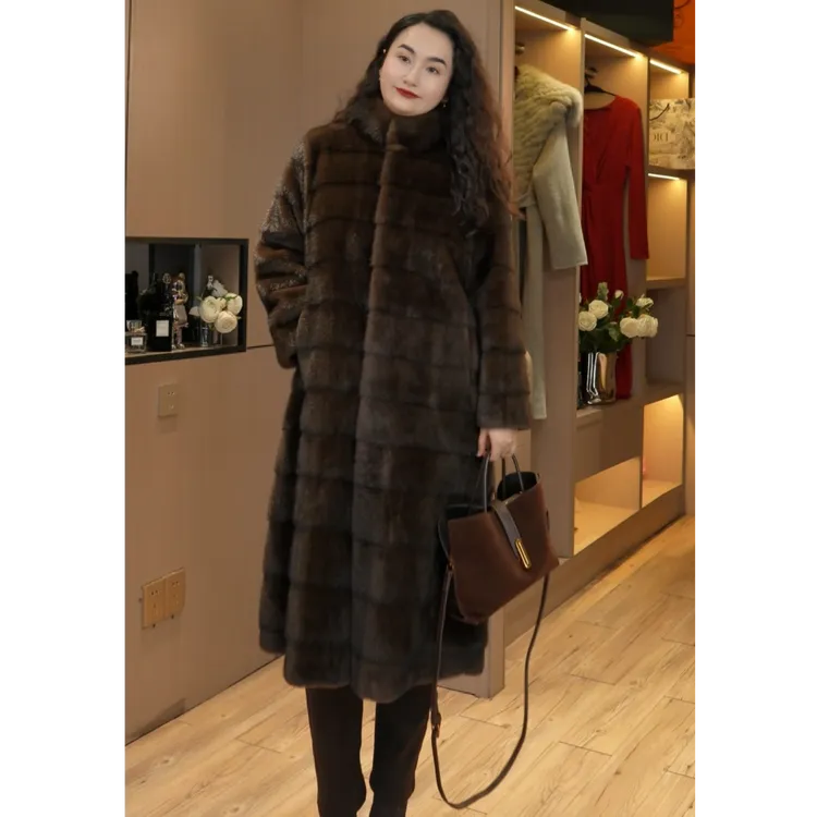 人造皮草 新款横排长款过膝环保毛毛外套大衣女（娜姐推荐）