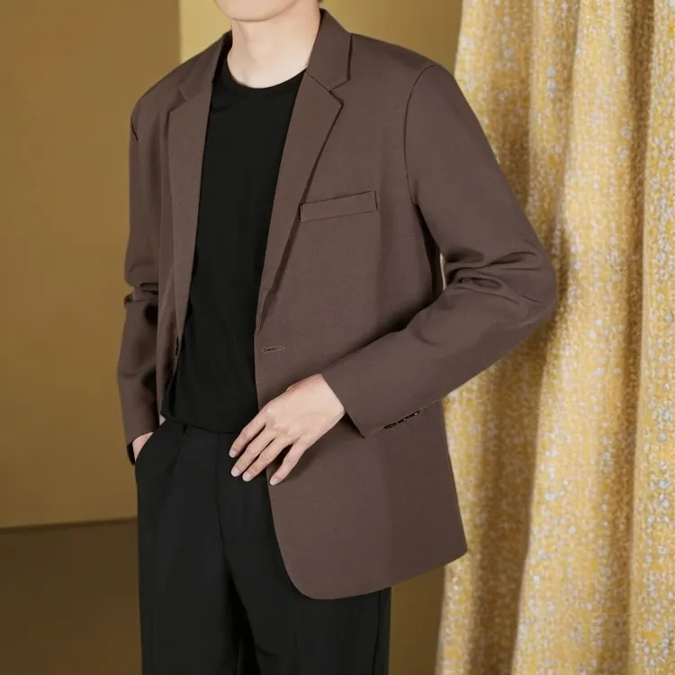 春秋季韩版时髦复古风卡其色西装男士宽松高级感西服外套上衣休闲