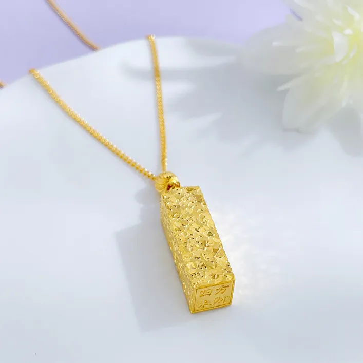足金999碎碎冰四方来财小金条黄金项链碎冰冰小金砖锁骨链套送礼