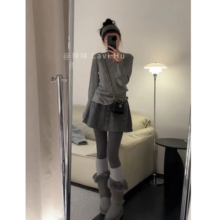 流行一整套2025秋冬新款时尚气质洋气慵懒风毛衣短裙两件套