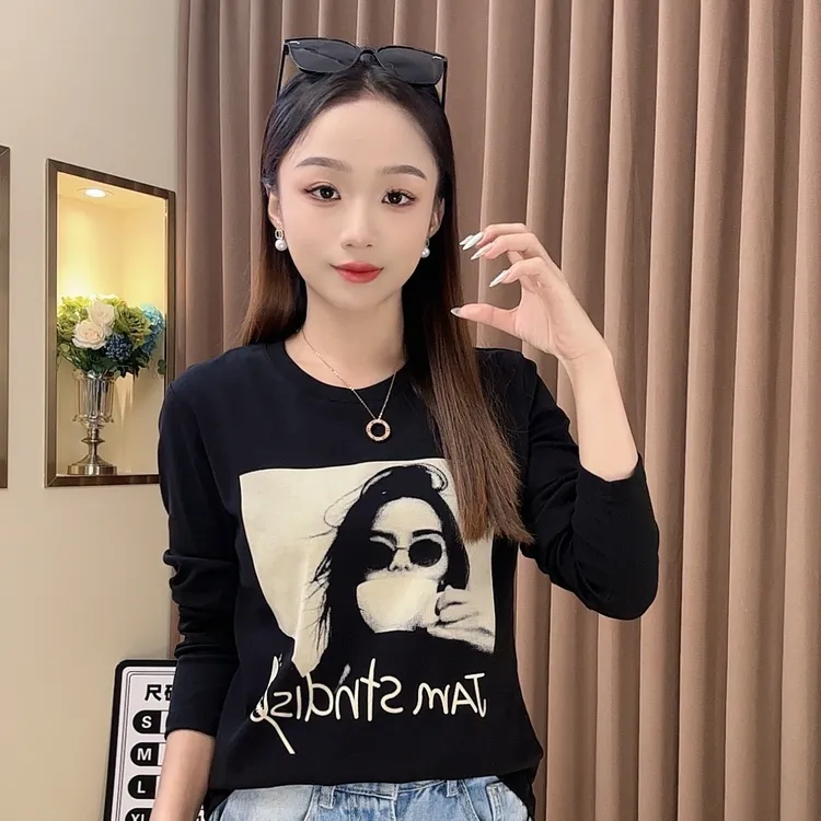 【咖啡女神】【6001】初秋新款长袖T恤修身显瘦休闲时尚圆领百搭保暖