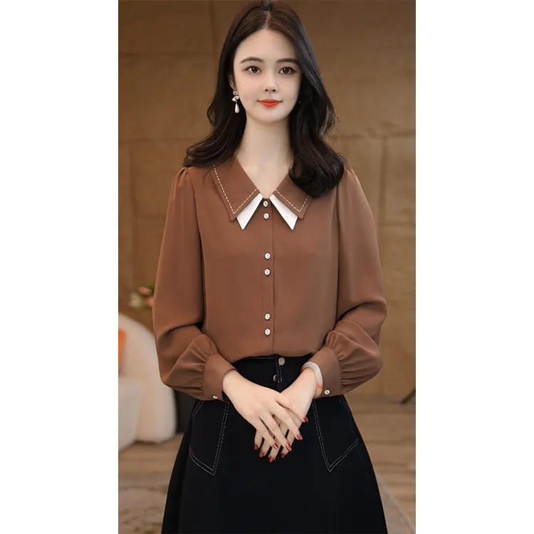【小陈甄选】曼贝衬衫女士高级显瘦8593051A摩卡棕气质衬衣
