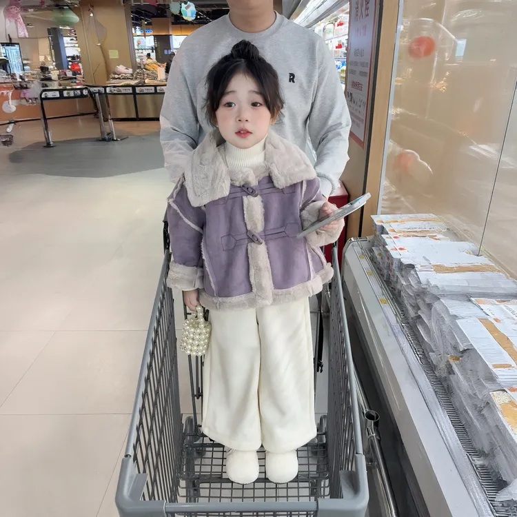 儿童套装秋冬2025新款韩版女童洋气立领加绒外套加绒阔腿裤两件套