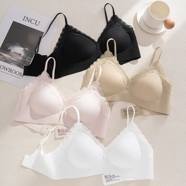 粉底液隐形内衣蕾丝夏季薄款细肩带小胸聚拢性感舒适无痕美背文胸
