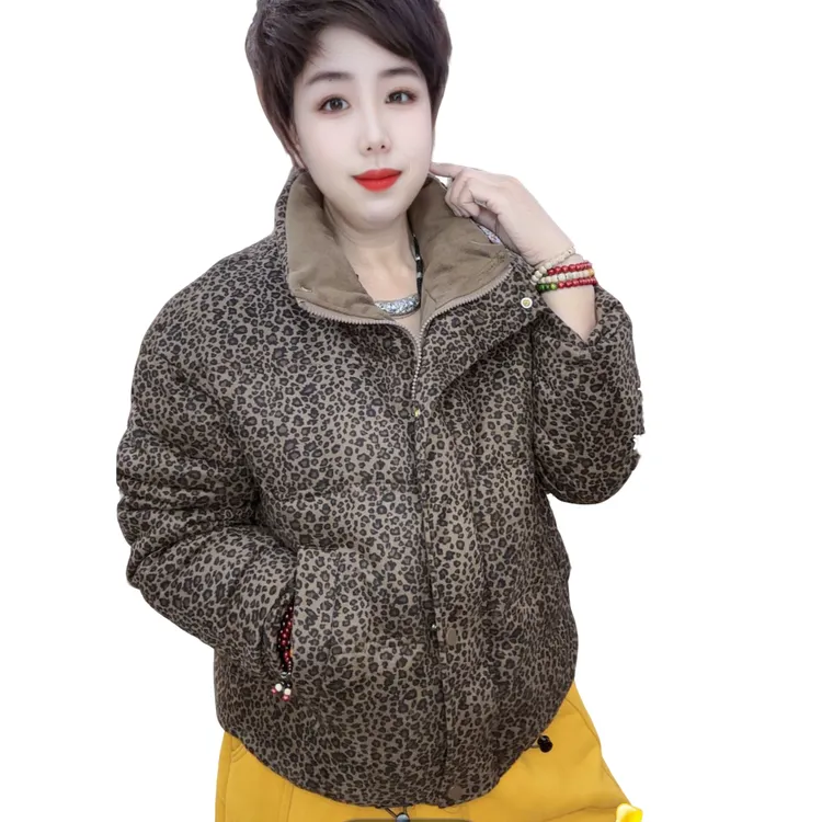 靓姿家 爆款时尚休闲百搭石墨烯云绒豹纹鹿皮绒棉衣