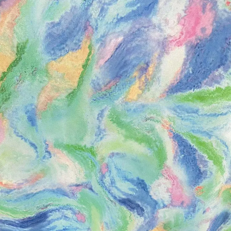 绿蓝紫粉油墨艺术花弹力双绉春夏时装面料（不支持7天无理由）