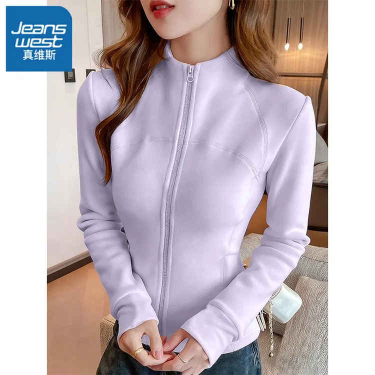 真维斯立领双面绒修身外套女2026紫色冬季加绒加厚保暖冲锋衣内胆