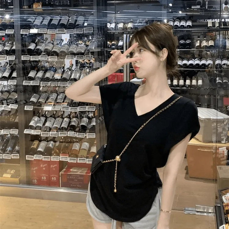孕妇装V领正肩短袖t恤女新款宽松显瘦休闲小众修身上衣夏天上衣孕