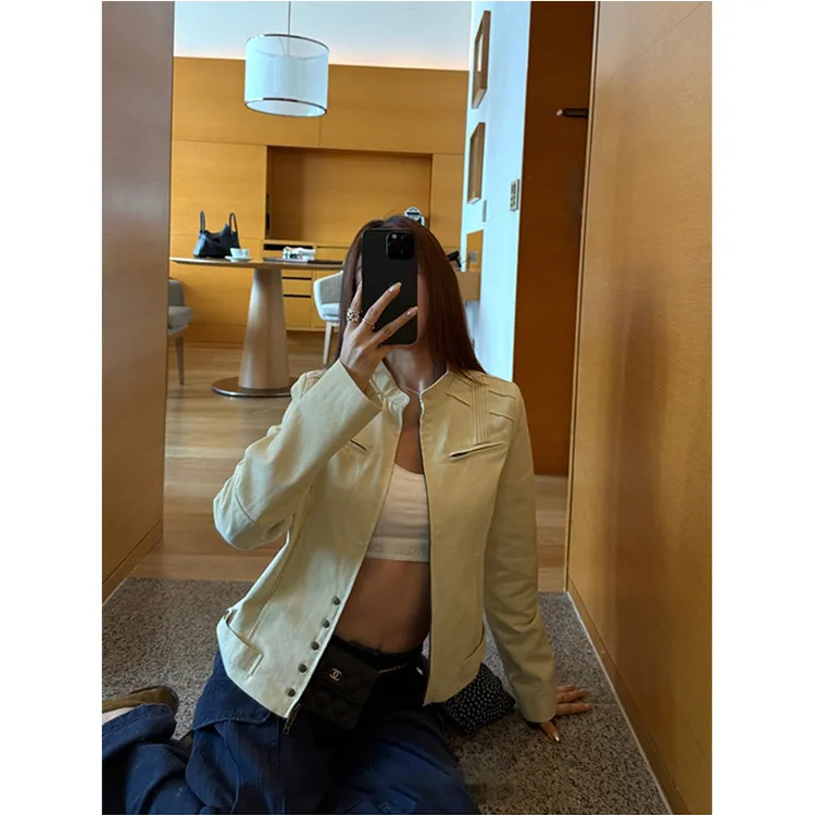 2025秋季新款韩系时尚简约百搭外套女薄款圆领长袖拉链短款上衣潮