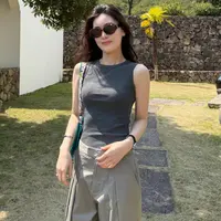 美式无袖背心女外穿夏季2025新款t恤小个子150贴身显瘦莫代尔上衣