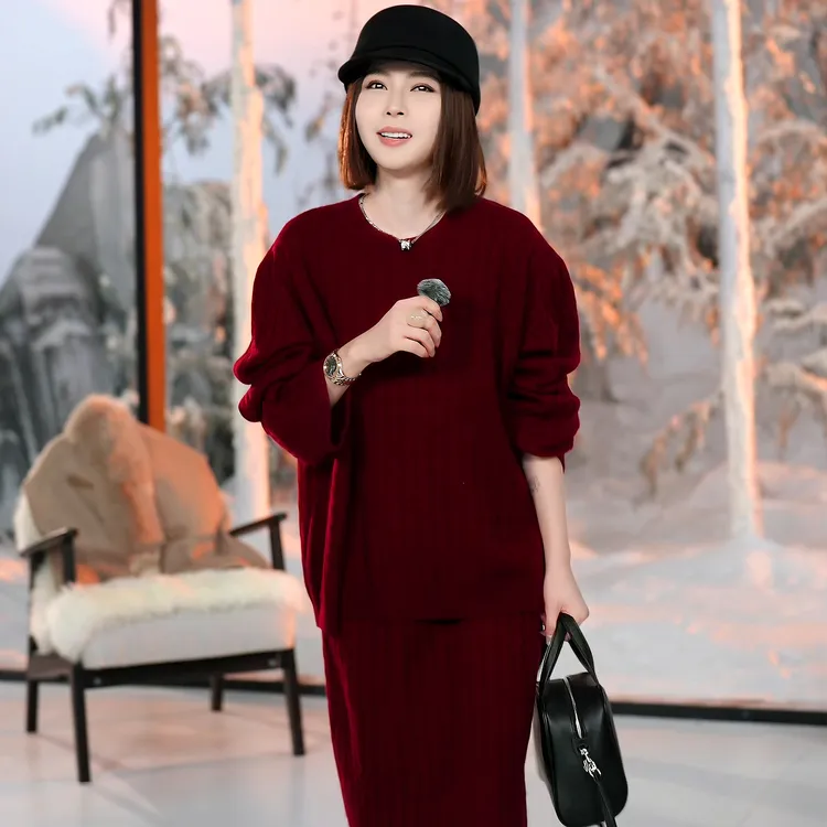 溶溶【绯意之境】RONGRONG 100绵羊毛保暖慵懒女士休闲套装25006