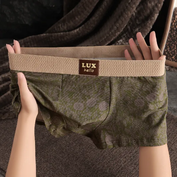 玫瑰印花男士内裤时尚纯棉透气轻薄平角裤无痕丝滑裸感男款四角裤