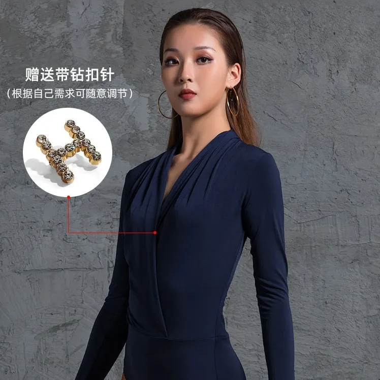 HCDance/皇朝舞蹈 拉丁舞服国标摩登舞长袖上衣练功服连体衣A1174
