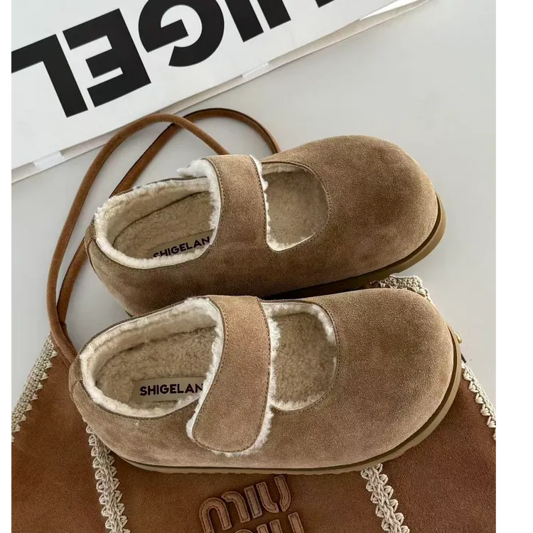 诗歌兰女鞋新款时尚厚底增高魔术贴羊毛勃肯鞋棉鞋