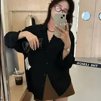 2025秋季新款法式设计蕾丝花边拼接V领衬衫百搭长袖衬衣女