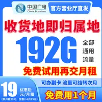 洗剪吹专属第一个月试用福利广电超大流量卡192g通用流量