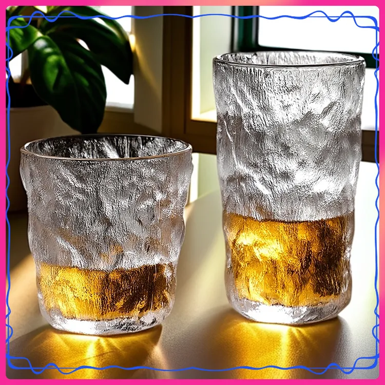 喝水玻璃玻璃杯奶茶杯玻璃茶杯日式网红家用简约树纹冰川纹水晶杯