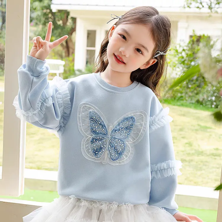 女童卫衣春秋蝴蝶宝宝打底衫2025新款中大童儿童女孩洋气加绒上衣