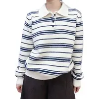 【商场品质】韩版时尚POLO领 三粒扣撞色条纹针织毛衣 CS 8002