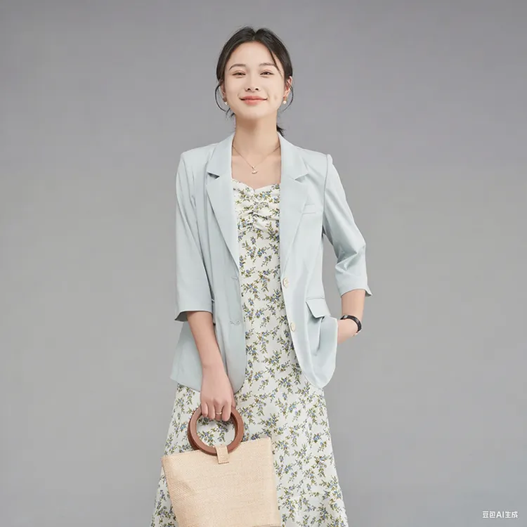 TOUCH MISS通勤高级感春夏薄款西装外套女宽松上衣七分袖凉感西服