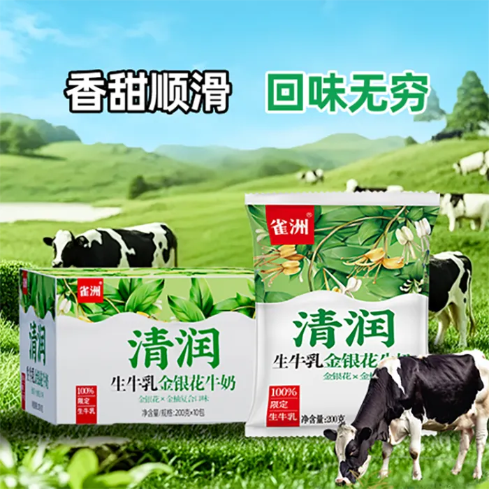 雀洲新品金银花牛奶网红上班早餐奶下午茶清润营养网红牛奶推荐