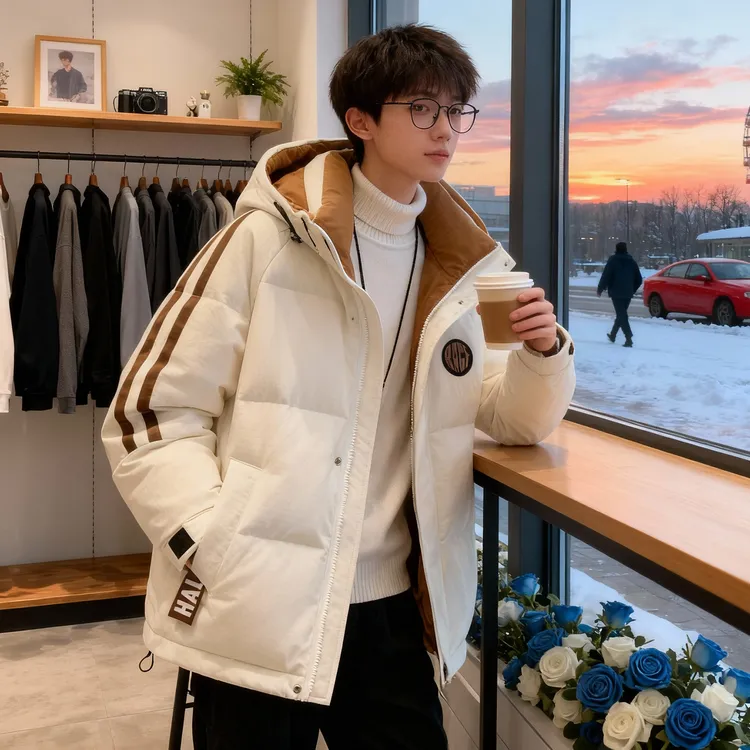 青少年羽绒服学生加厚保暖外套男生宽松大童连帽外套冬季新款衣服