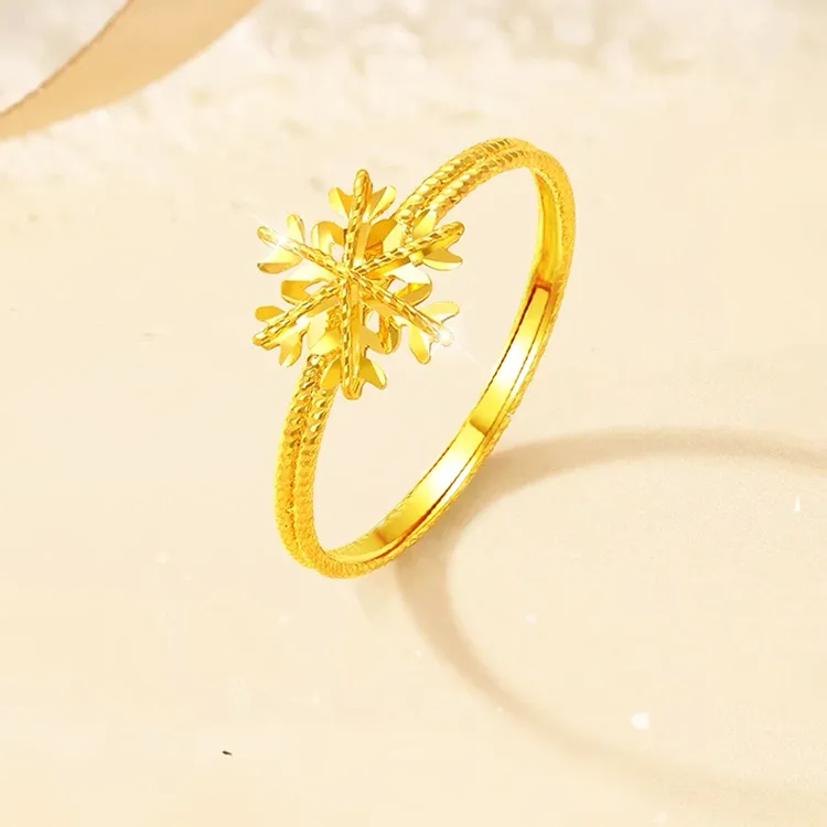 铜合金戒指 金色雪花戒指女精致设计感小众ins风可调节开口戒手饰