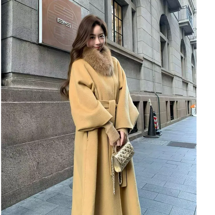 10牦牛绒90羊毛狐狸毛领氛围感气质系带大衣