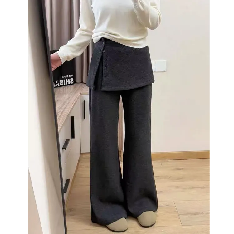 王永家~慵懒通勤风可拆卸屁帘休闲裤垂感加厚绒直筒喇叭裤1023