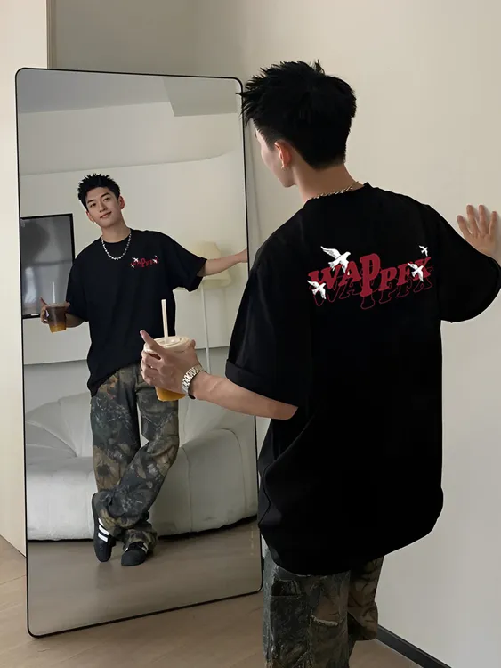 【重磅纯棉】夏季美式休闲宽松潮流国潮圆领街头透气圆领男短袖T恤