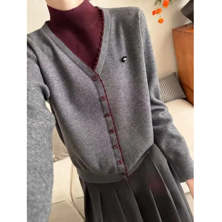 2026半高领V领针织衫女宽松显瘦百搭长袖毛衣打底长袖上衣G7-33