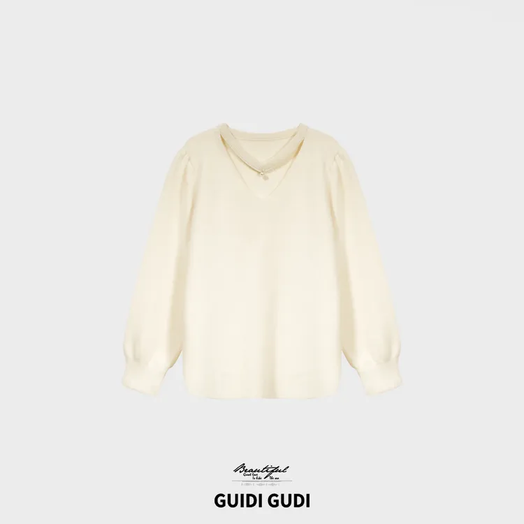 GUIDI GUDI【雪花酥】时尚慵懒风设计款毛衣/黄加蓝