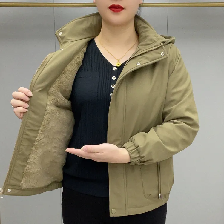 短款加厚帽子可拆卸夹克棉服保暖风衣中老年女装常规款厚款5803