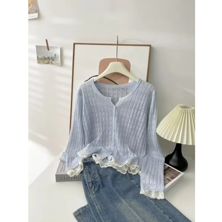 韩系竹节麻开衫夏季超好看防晒小外搭镂空薄款针织衫
