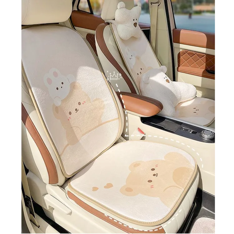 汽车坐垫冬季潮款招手熊网红可爱毛绒座垫保暖车载装饰加厚女神