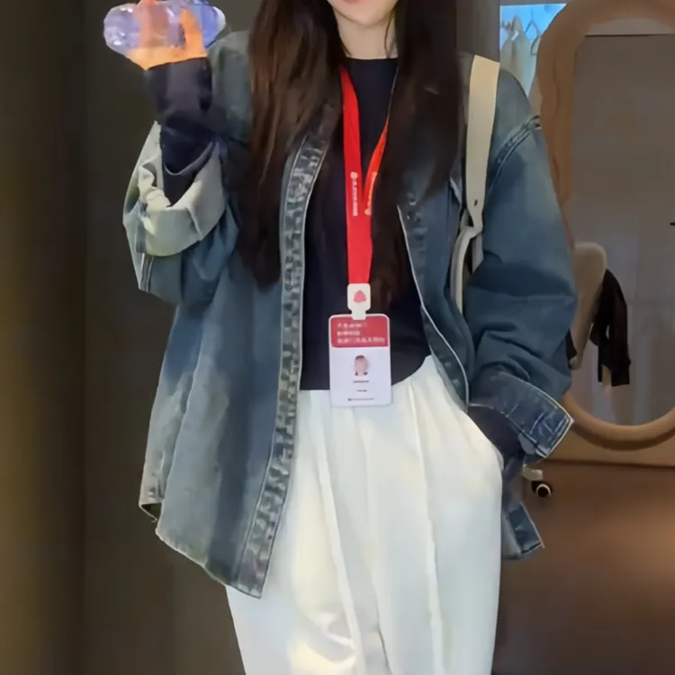 法式洋气高级感港风气质设计感牛仔衬衫外套女早秋复古蓝色上衣女