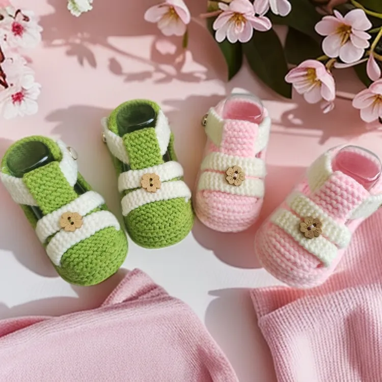 纯手工编织婴幼儿成品鞋宝宝简约款拼色木珠扭扣款凉鞋透气亲肤
