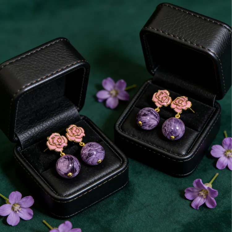 【九紫山茶】天然原矿紫龙晶耳钉女高级感14mm耳饰【多样性发1】