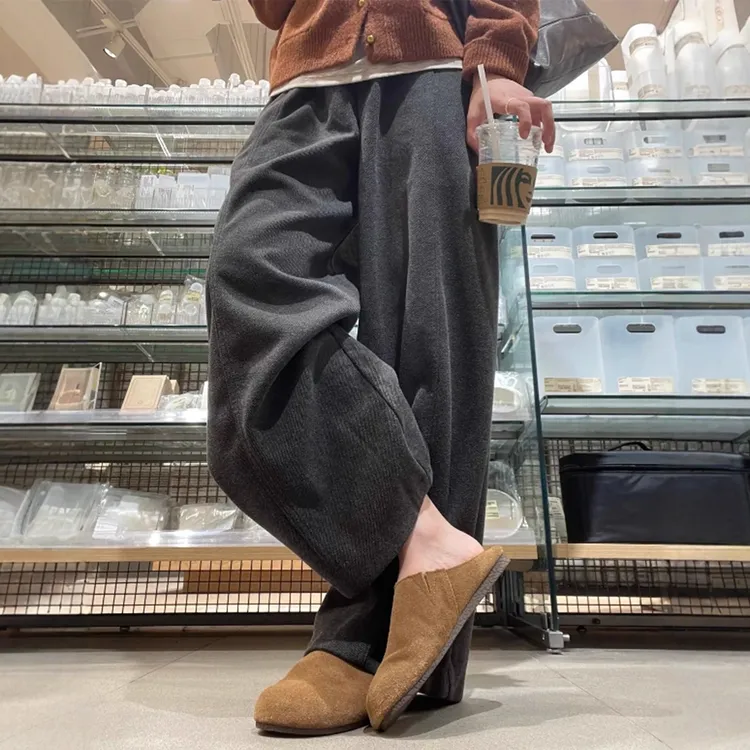 加绒毛呢阔腿裤女2025秋冬新款大码胖妹妹宽松显瘦高腰休闲直筒裤