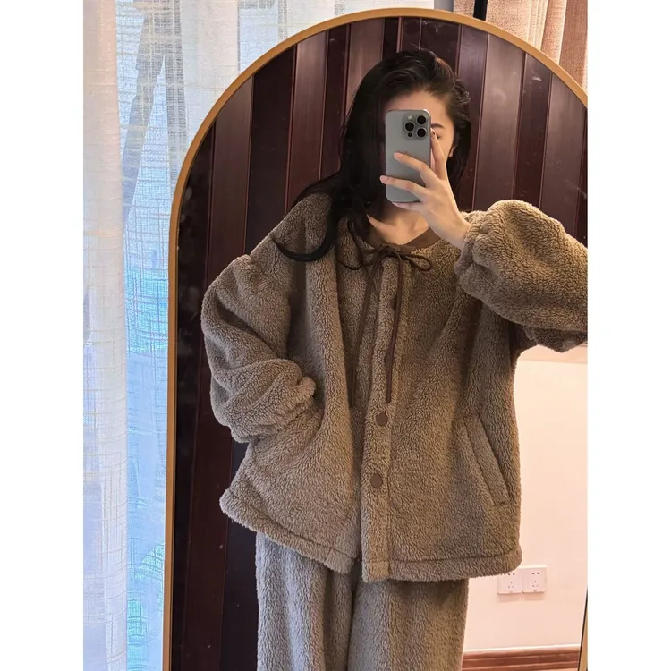 【高品质300g】亲子睡衣秋冬季母女儿童北羔绒加厚睡衣女童家居服冬