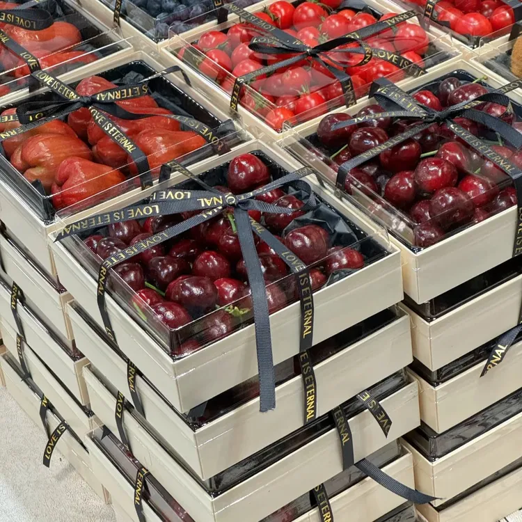 卡木龙包装·木质果切盒三拼水果高档大容量拼盘打包盒一次性礼盒