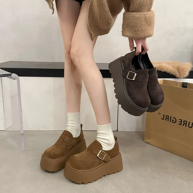 鞋子增高6CM!厚底勃肯鞋女春秋2025新款大头丑萌百搭乐福鞋单鞋