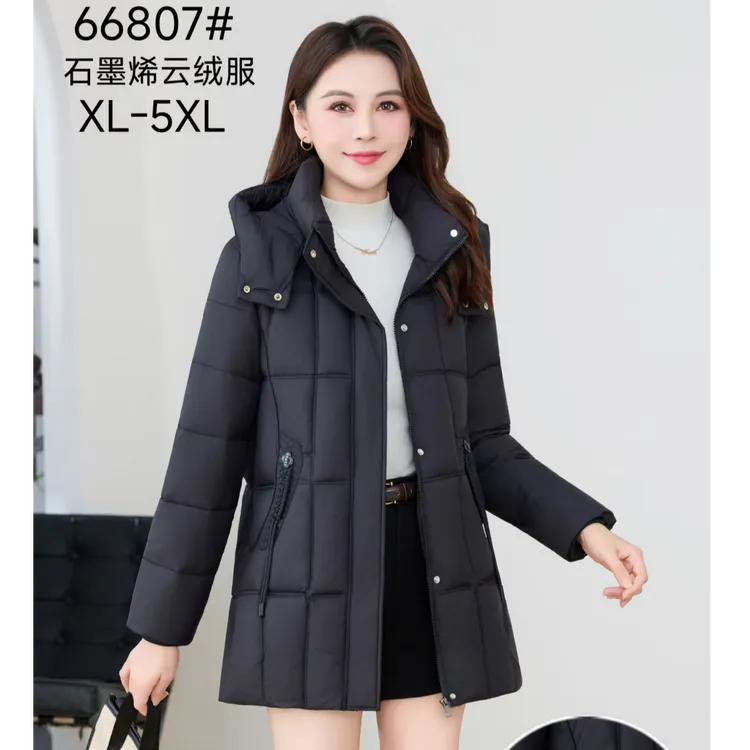 连帽加厚外套棉服女中长款纯色中老年女装时尚休闲百搭保暖棉袄女