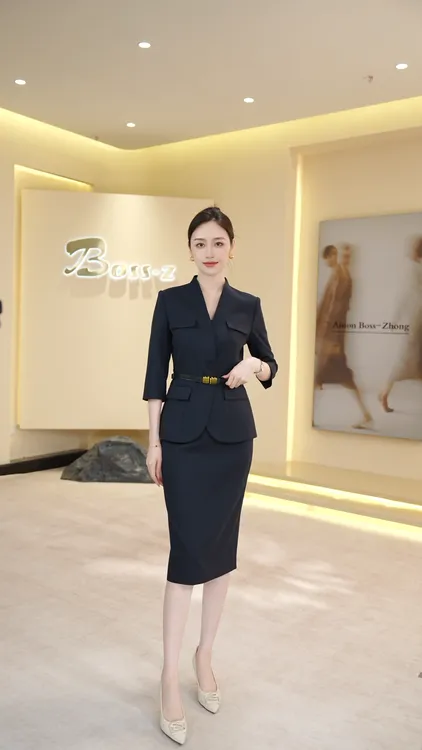 钟老板 藏青色西装套装女2025秋季新款高级感七分袖职场通勤正装