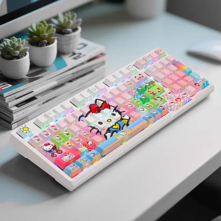 【Hellokitty粉】侧刻透光原厂PBT材质五面热粉色hello kitty键帽