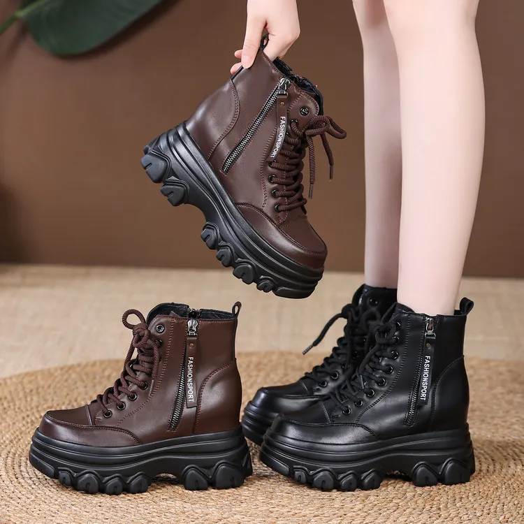 【跟高8厘米】高跟厚底内增高马丁靴女靴子秋冬季新款小个子短靴ins