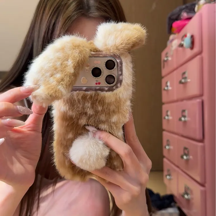 秋冬毛绒立体兔耳朵尾巴适用iPhone17promax苹果17pro手机壳16pro