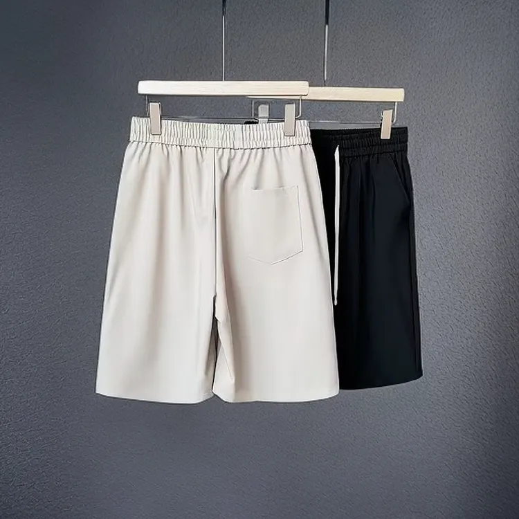 黑色松紧腰休闲西装裤男宽松直筒五分裤夏季色潮流商务休闲短裤BQ