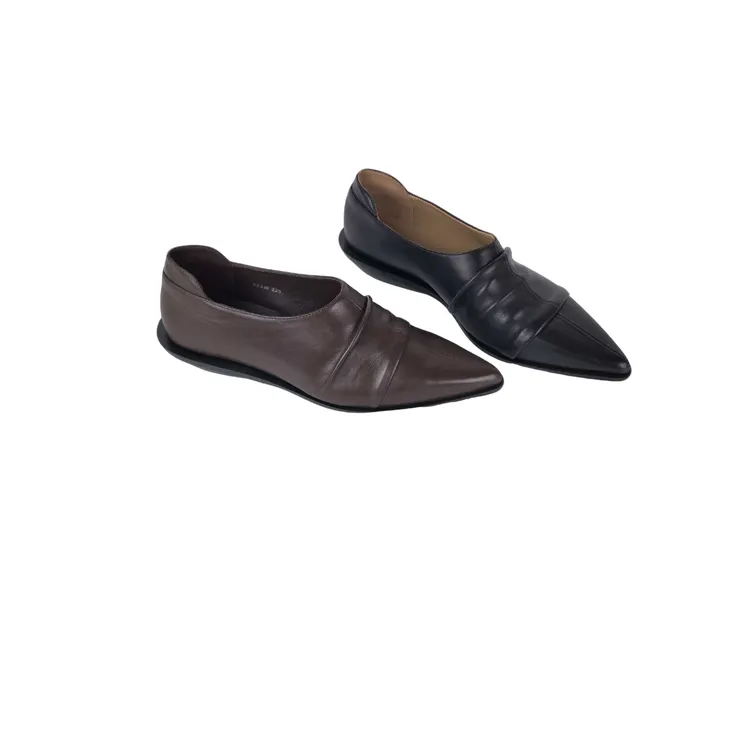 BOLVGN2025春深口黑色浅口豆豆鞋女鞋复古港风尖头法式乐福鞋单鞋