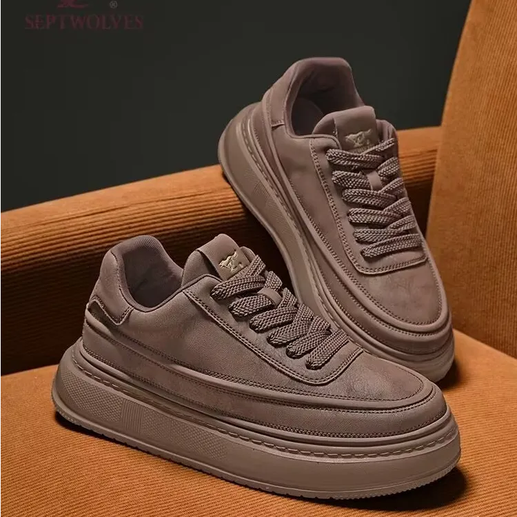 七匹狼正品男鞋2025新款秋季潮流男士复古休闲板鞋男厚底防滑增高